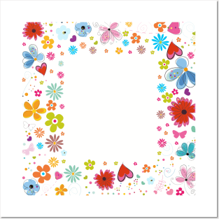 Colorful happy hippie flowers frame Posters and Art